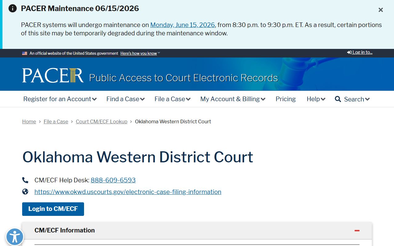 Stephens County court dockets PACER CM/ECF lookup for the Oklahoma Western District