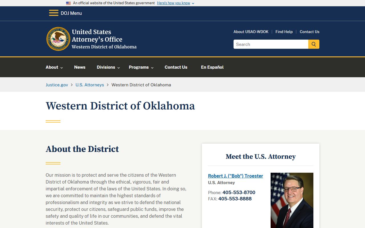 Stephens County court dockets U.S. Attorney's Office Western District of Oklahoma