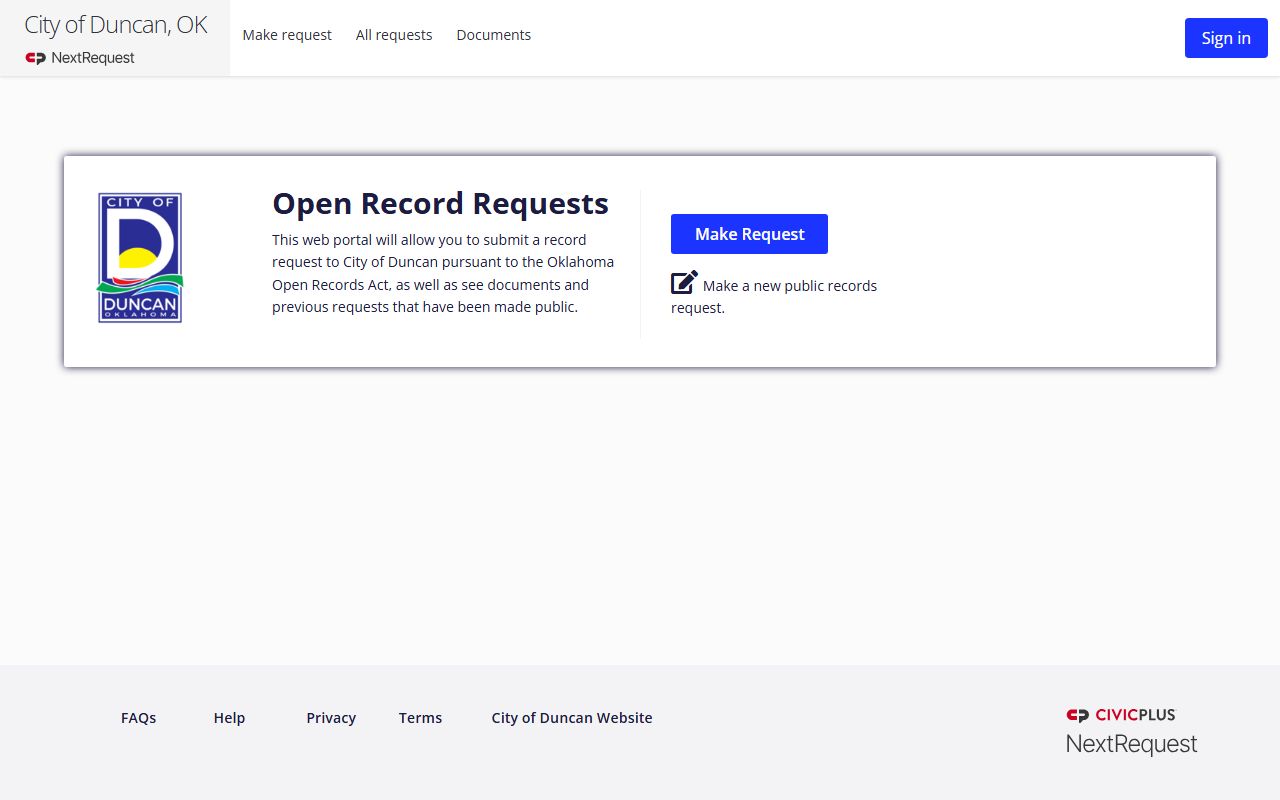 Stephens County area open records portal for City of Duncan