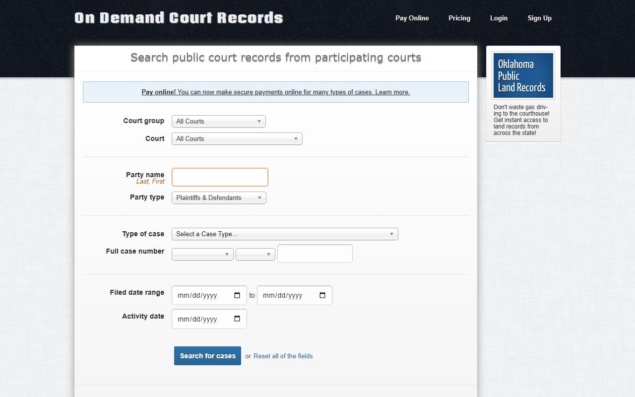 Stephens County court records search on the ODCR public portal