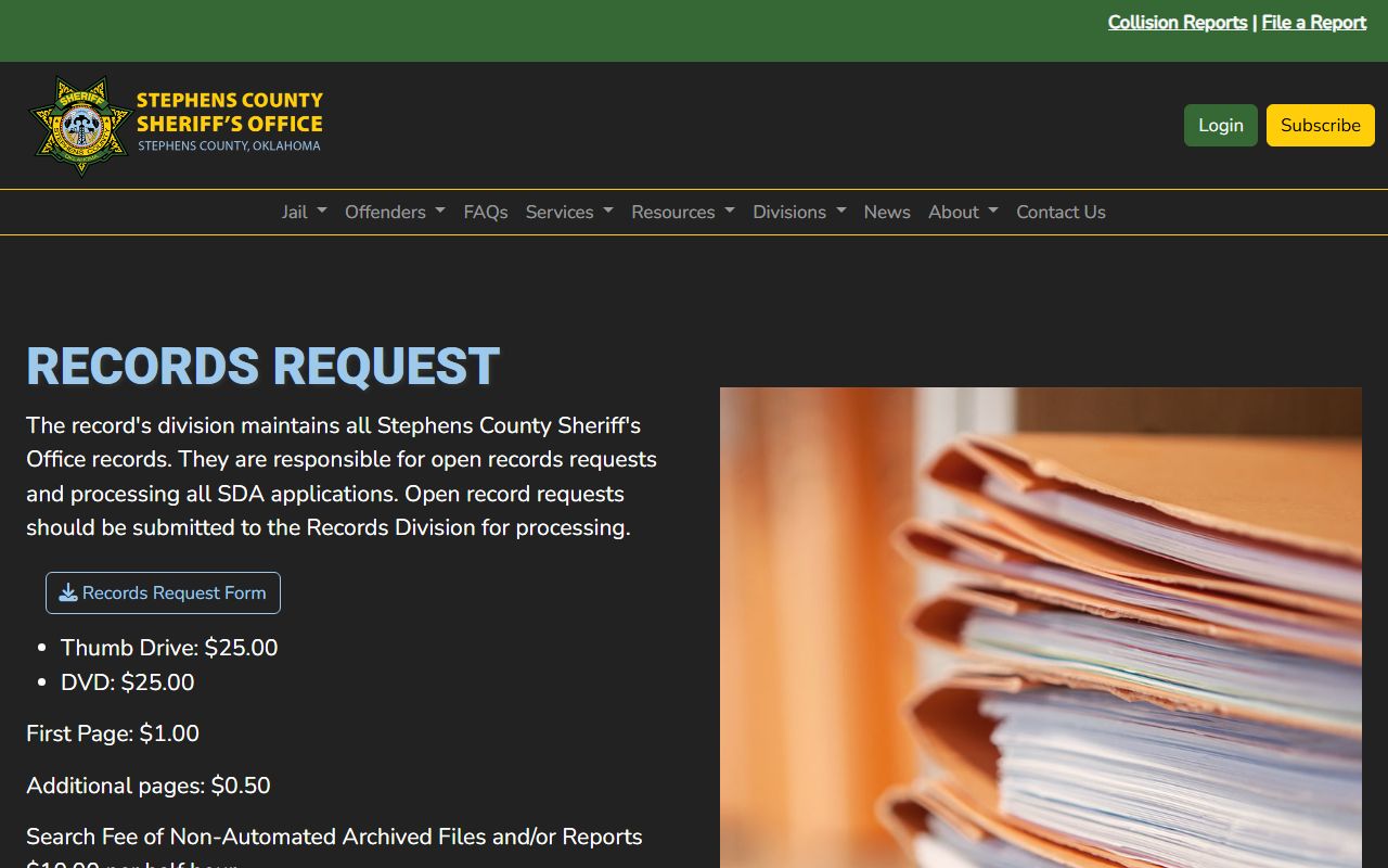 Stephens County criminal court records sheriff records request form