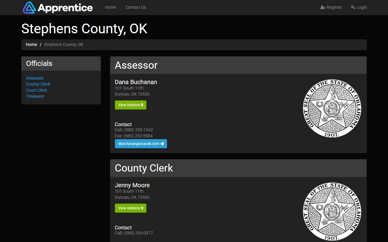 Stephens County district court officials on the county-services page