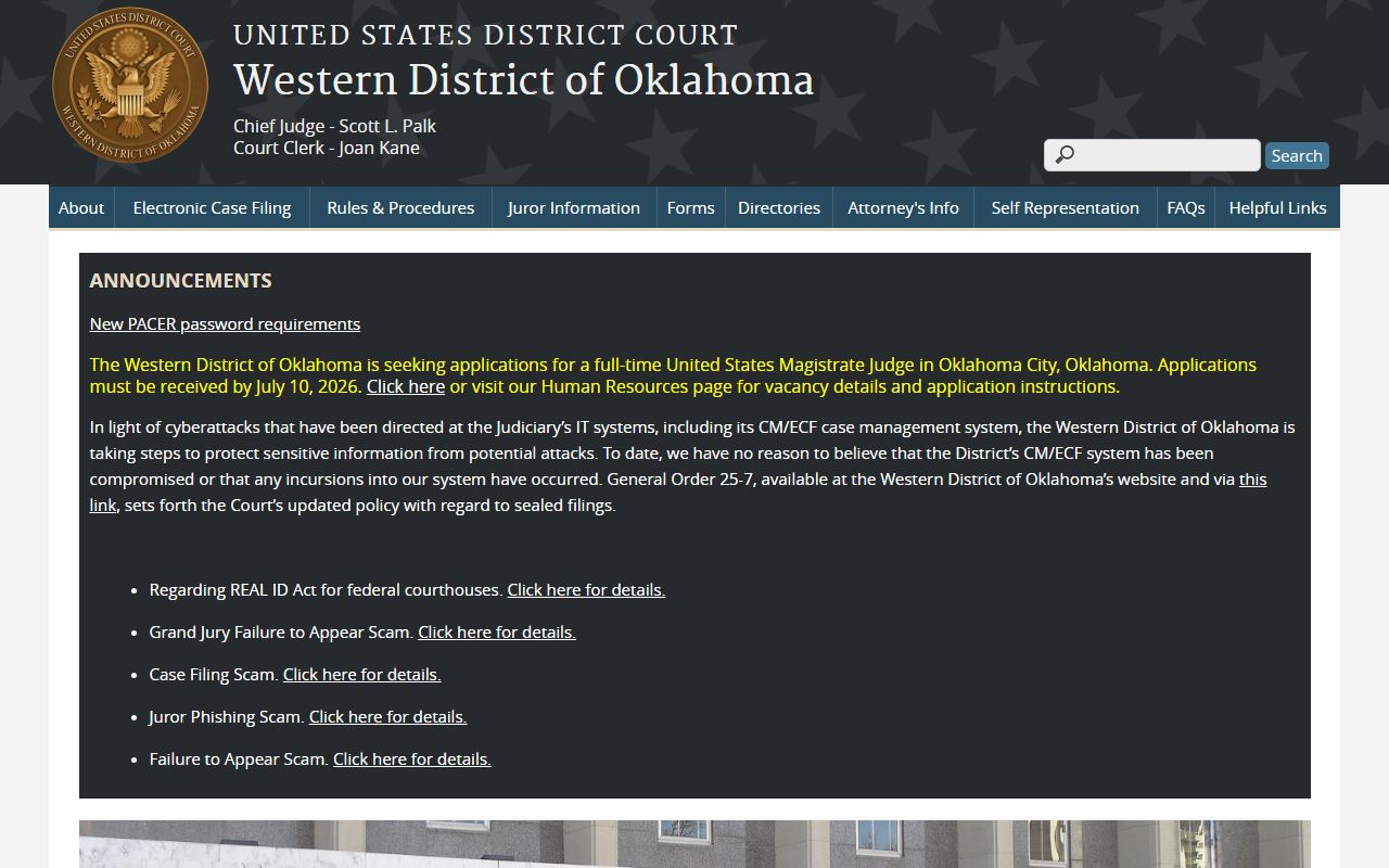 Stephens County federal cases at the U.S. District Court Western District of Oklahoma