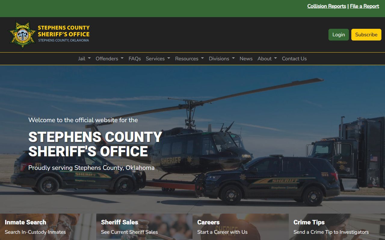 Stephens County Sheriff's Office homepage for jail and court records