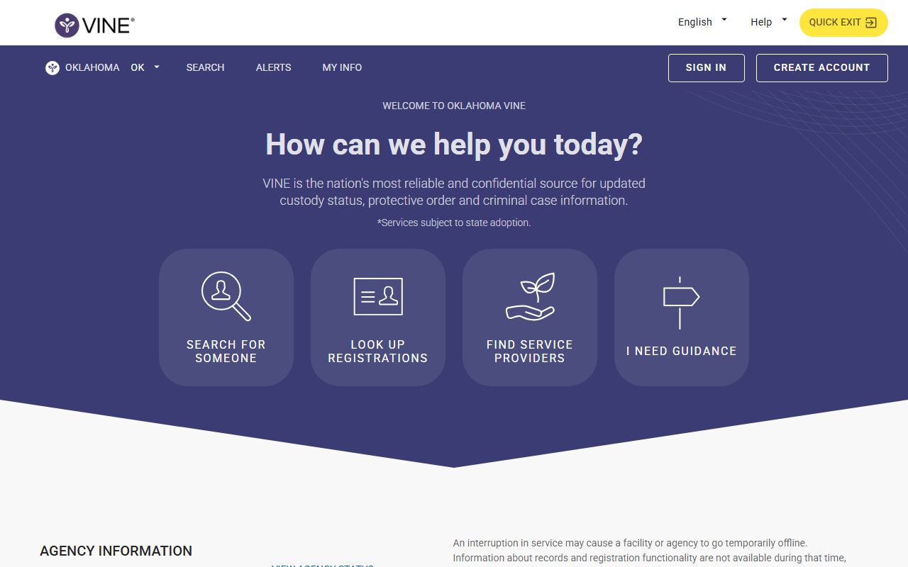 Oklahoma VINE custody status portal for Stephens County inmates