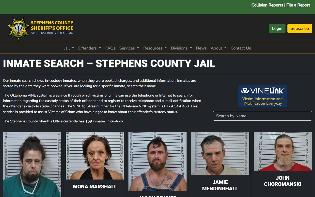 Stephens County Jail inmate search roster page