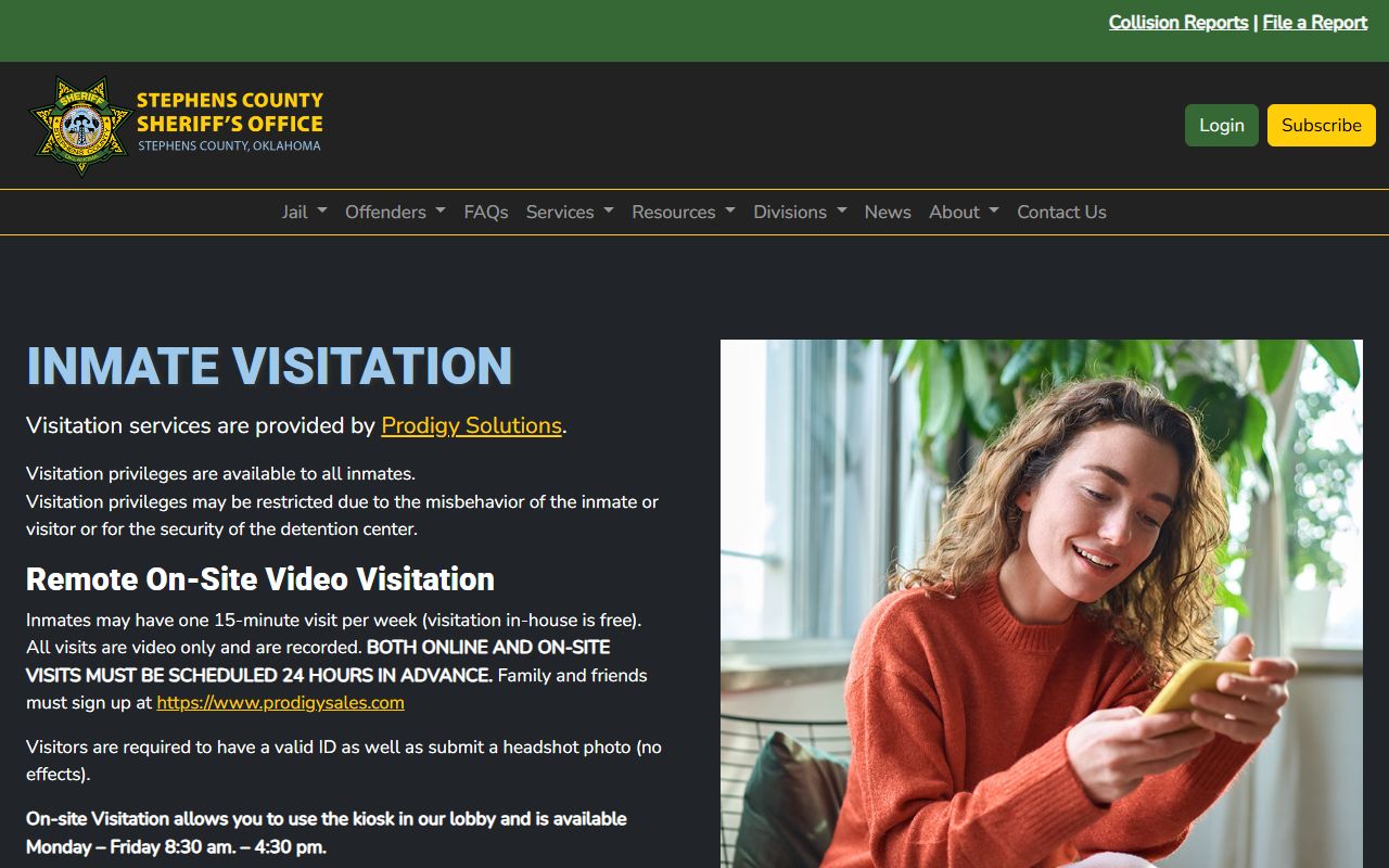 Stephens County jail visitation rules page