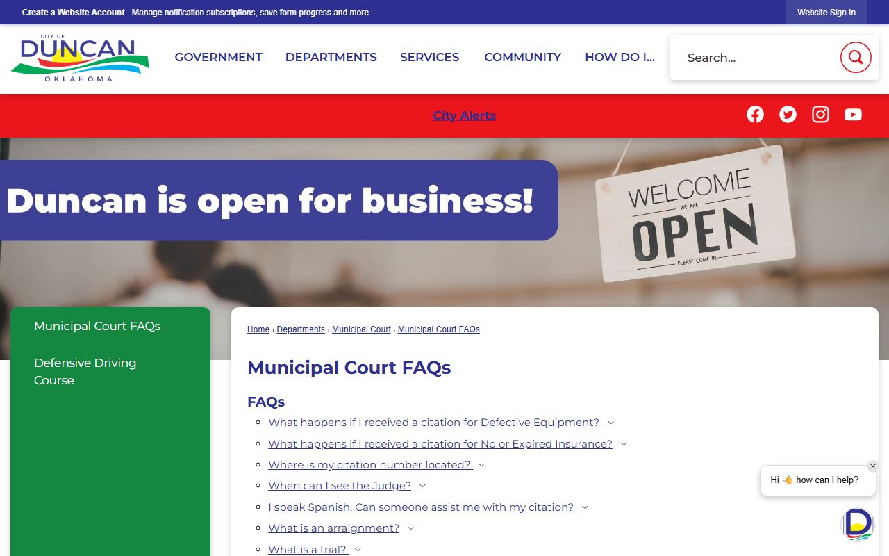 Stephens County traffic court records Duncan Municipal Court FAQ