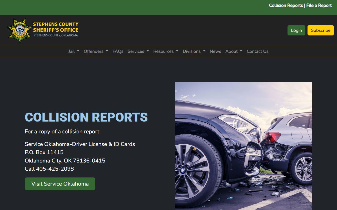 Stephens County traffic court records collision report instructions