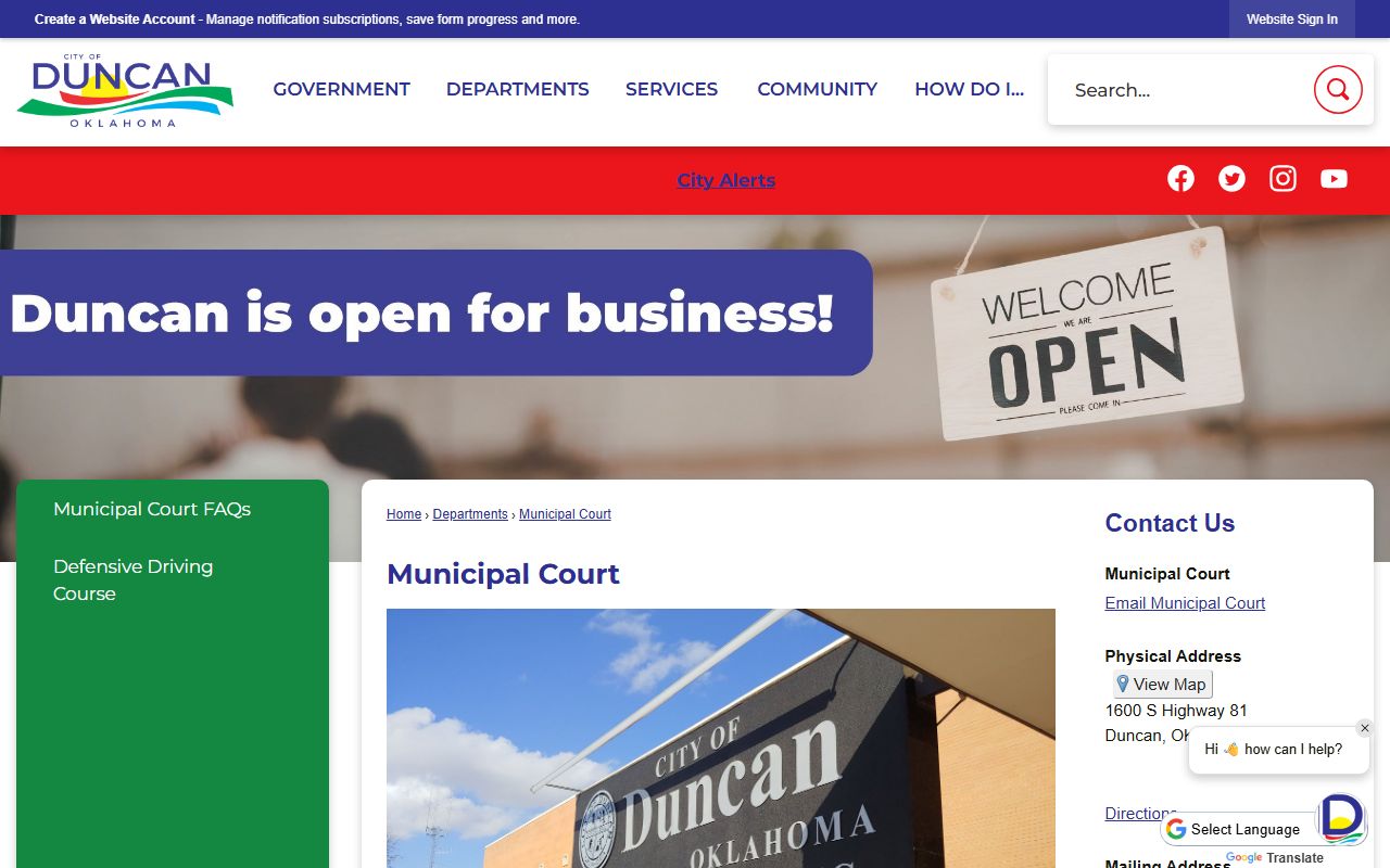 Stephens County traffic court records Duncan Municipal Court page